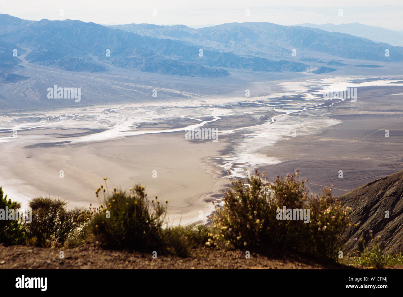 Devil's Golf Course and Badwater Basin salt flat from Dante's View observation point, Death Valley National Park, California, USA Stock Photo