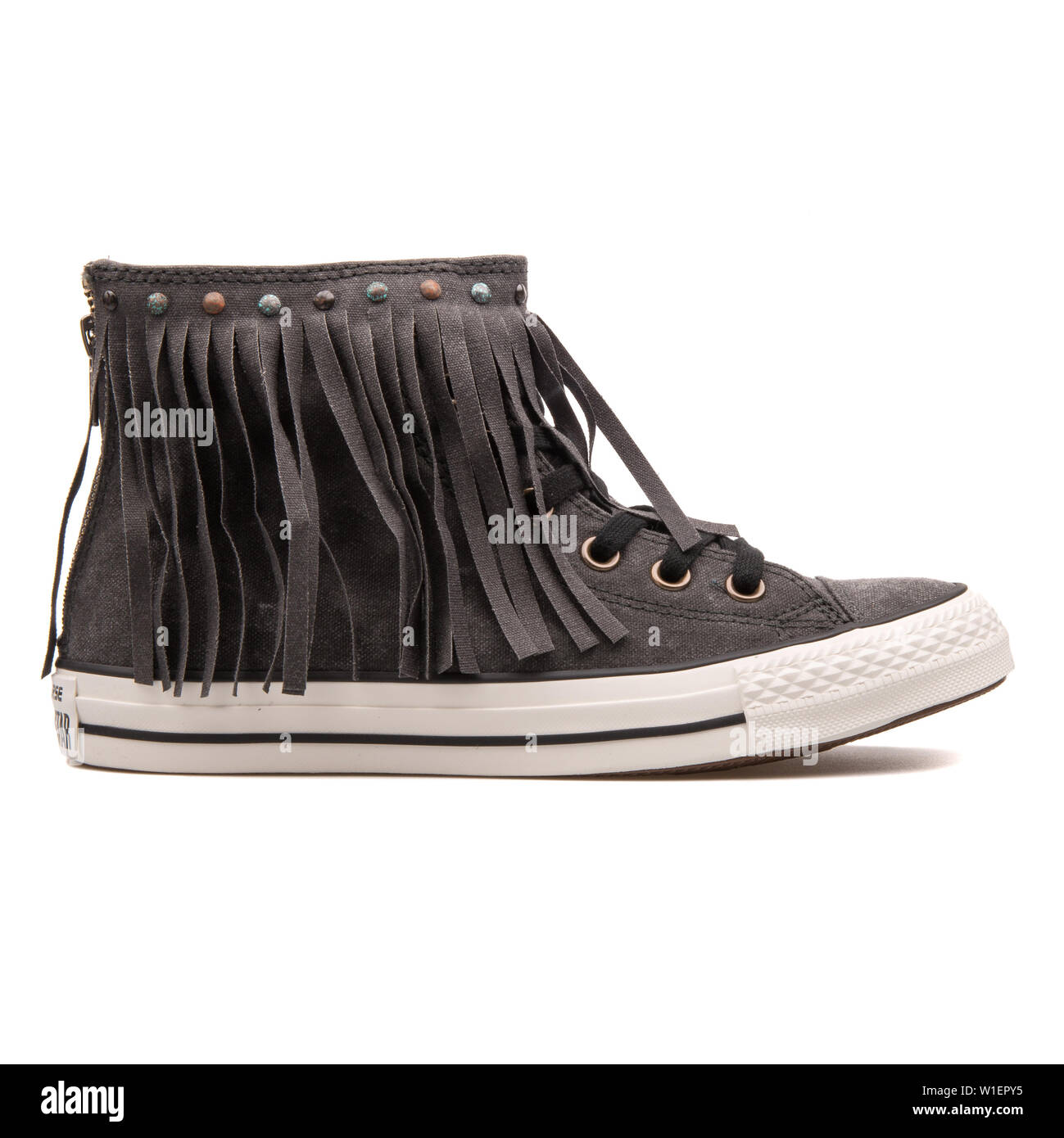VIENNA, AUSTRIA - AUGUST 10, 2017: Converse Chuck Taylor All Star Fringe  High black sneaker on white background Stock Photo - Alamy