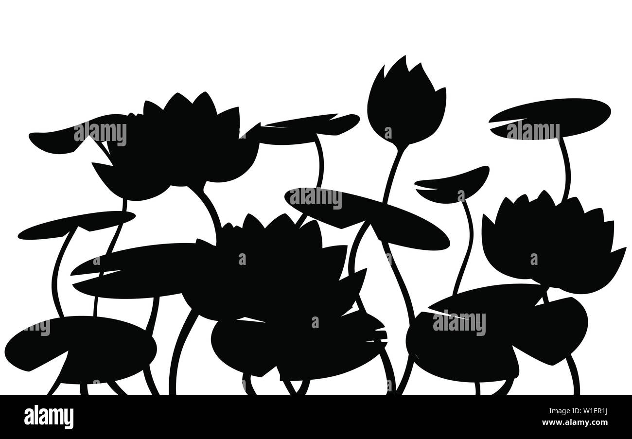Black silhouette water lily lotus pink flower with green leaves flat vector  illustration on white background Stock Vector Image & Art - Alamy