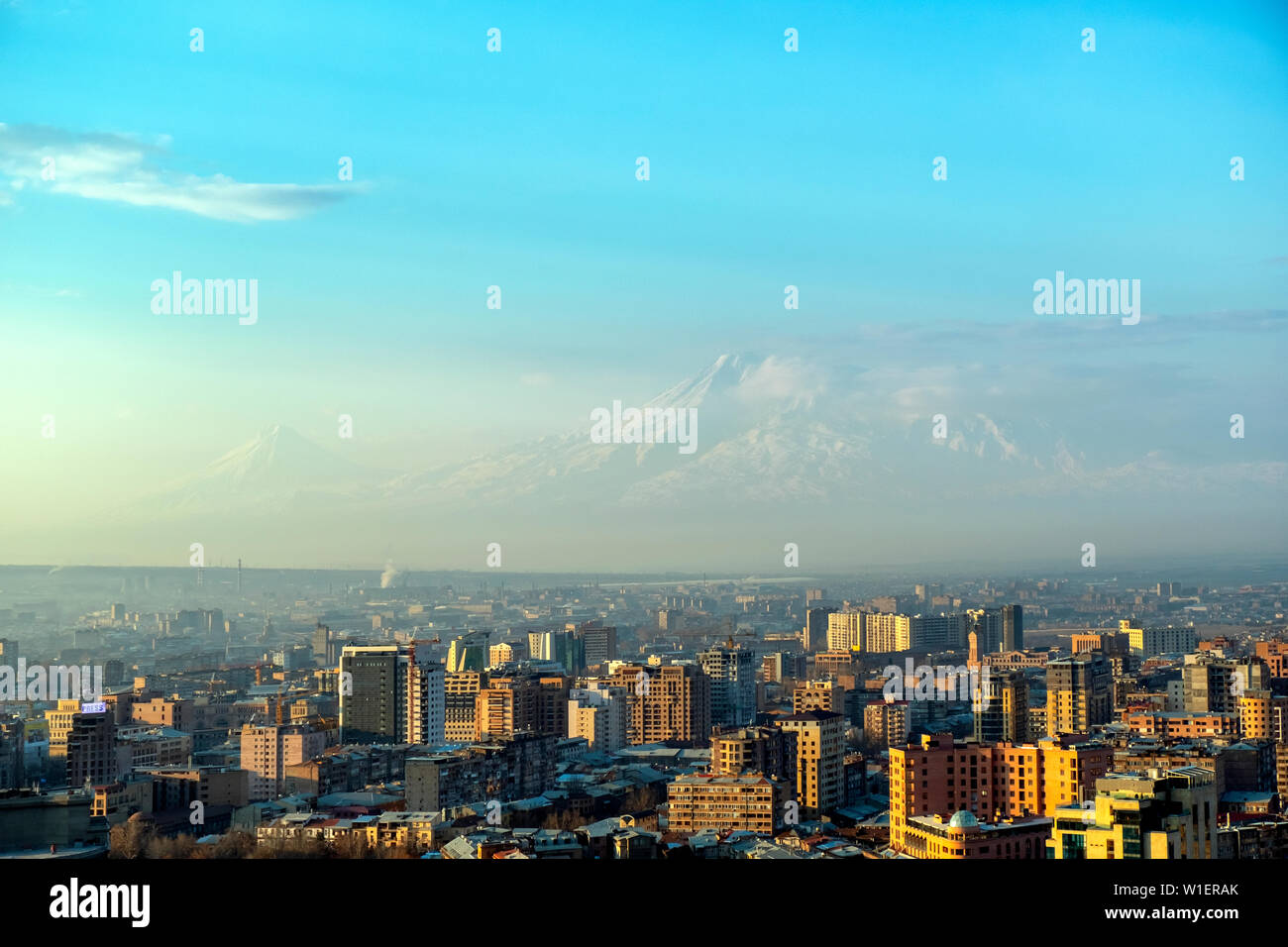 Sunset at Yerevan City, view with majestic Ararat mountain, Armenia