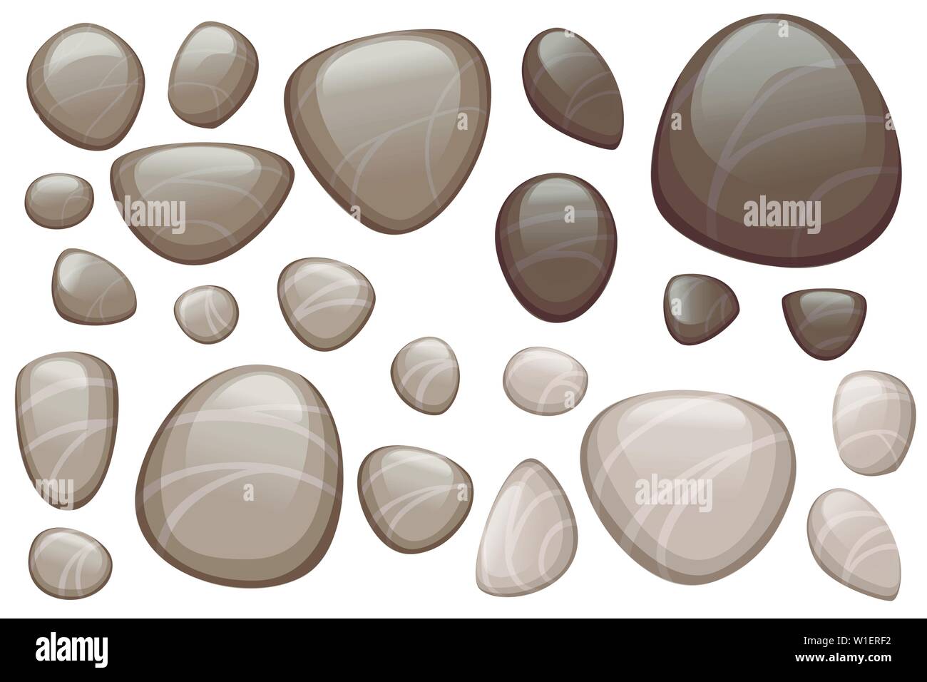 Set of smooth stones or pebbles flat vector illustration isolated on white background. Stock Vector