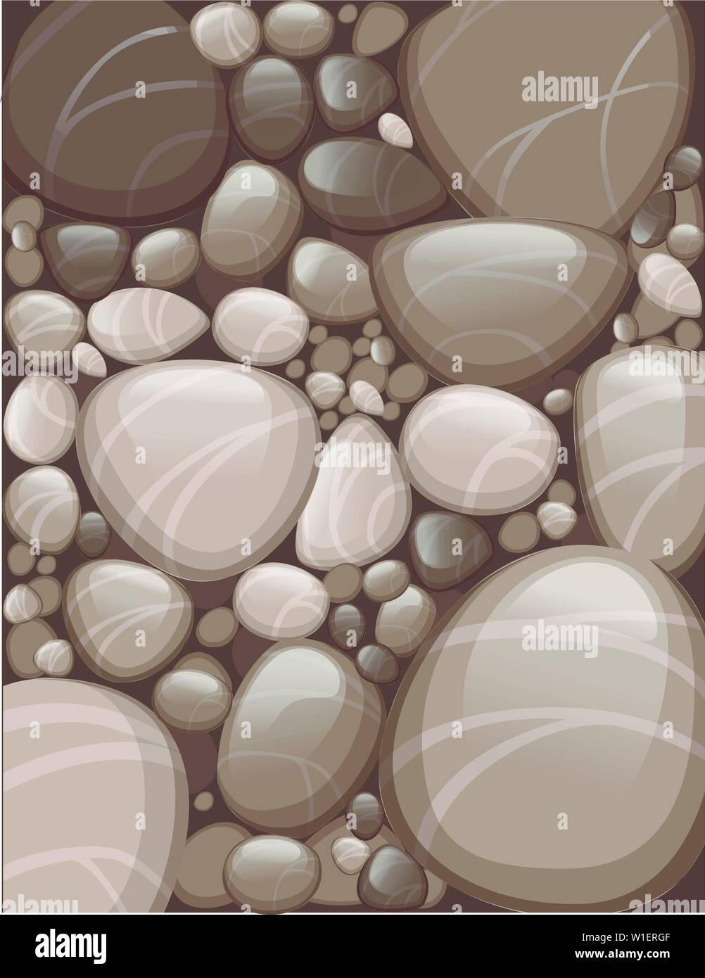 Pattern of smooth stones or pebbles flat vector illustration vertical flyer design. Stock Vector