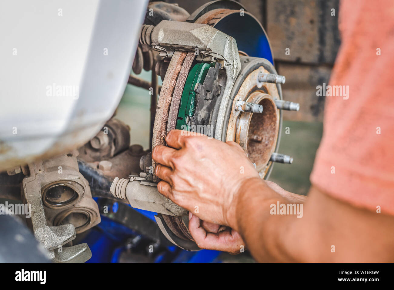 Changed the brake pads and checking the brake system in the car at the
