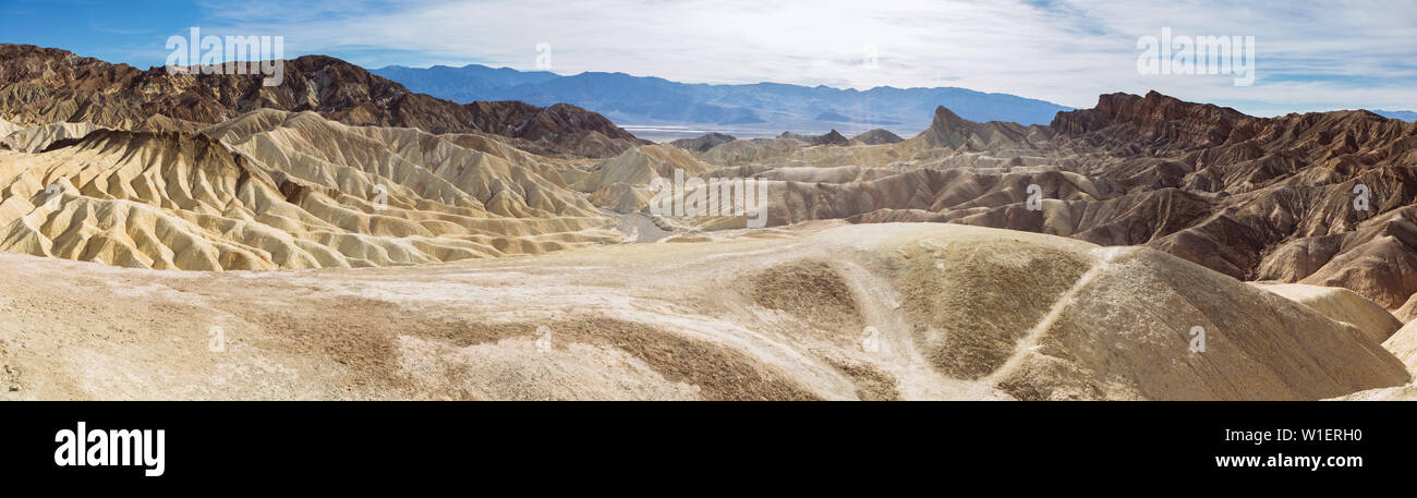Panoramic view of Zabriskie Point, Furnace Creek, Death Valley National Park, California, USA Stock Photo