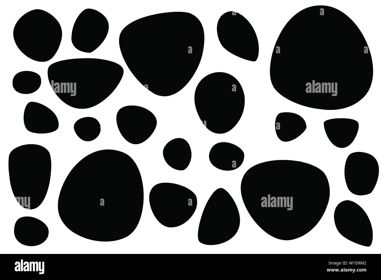 Black silhouette set of smooth stones or pebbles flat vector illustration isolated on white background. Stock Vector