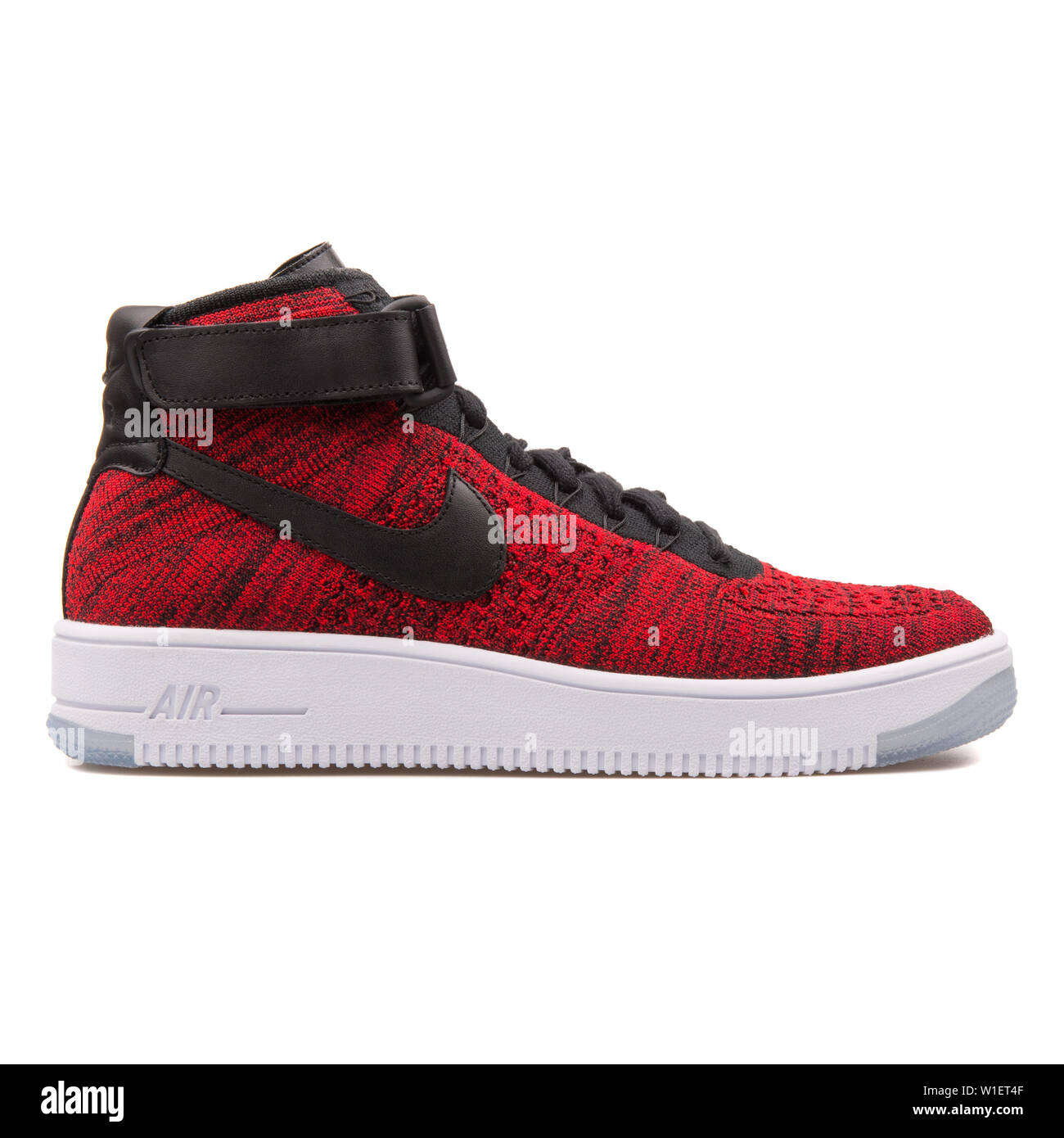 VIENNA, AUSTRIA - AUGUST 10, 2017: Nike Air Force 1 Ultra Flyknit Mid red  and black sneaker on white background Stock Photo - Alamy