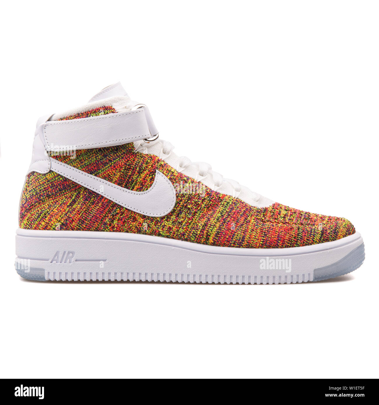 VIENNA, AUSTRIA - AUGUST 10, 2017: Nike Air Force 1 Ultra Flyknit Mid volt  multi color sneaker on white background Stock Photo - Alamy
