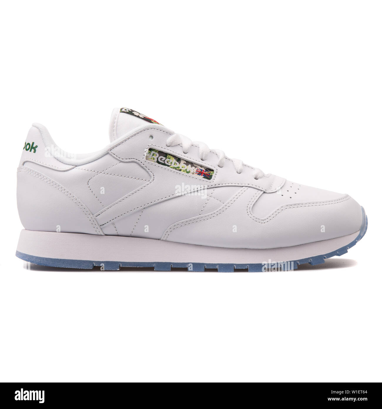 VIENNA, AUSTRIA - AUGUST 10, 2017: Reebok Classic Leather SF white sneaker on background -