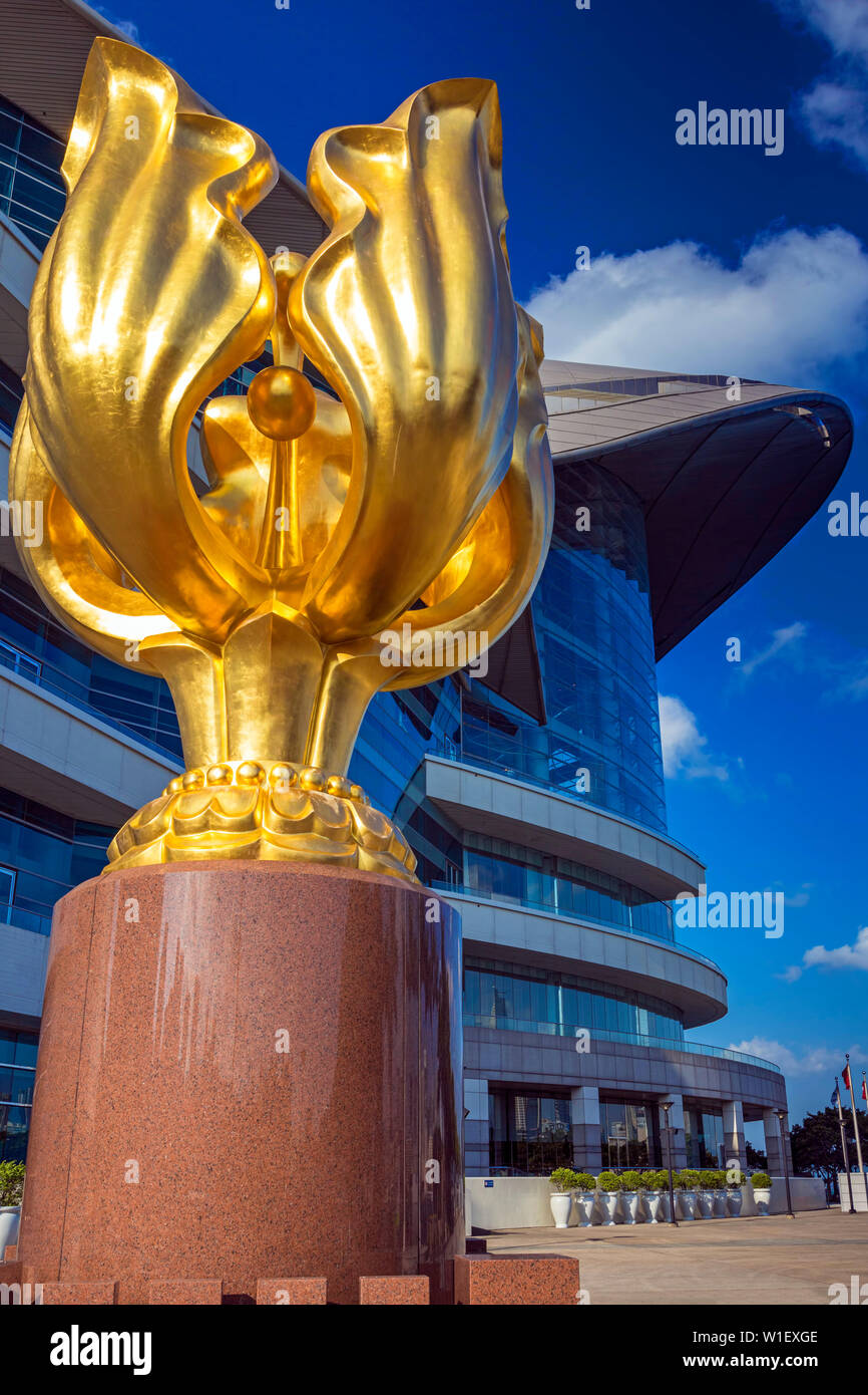 Golden Bauhinia sculpture, Hong Kong, SAR, China Stock Photo