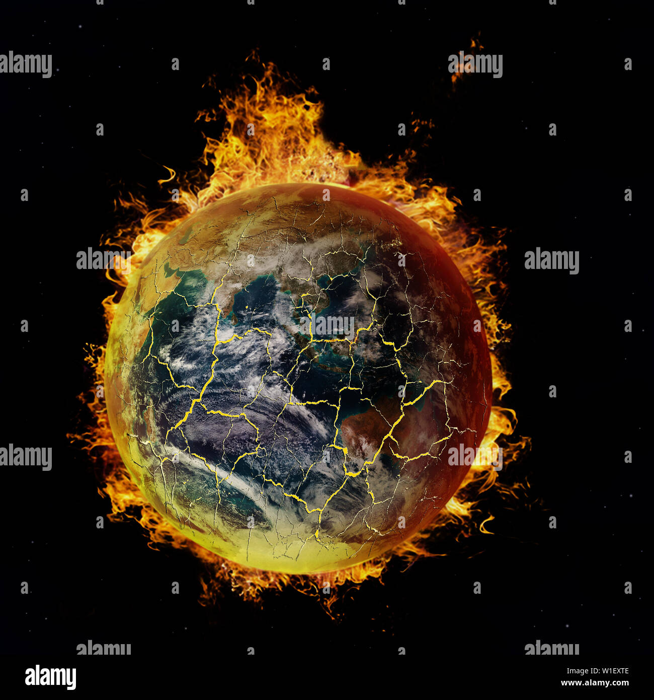 A composite depicting the disaster of global climate change and global warming. Stock Photo