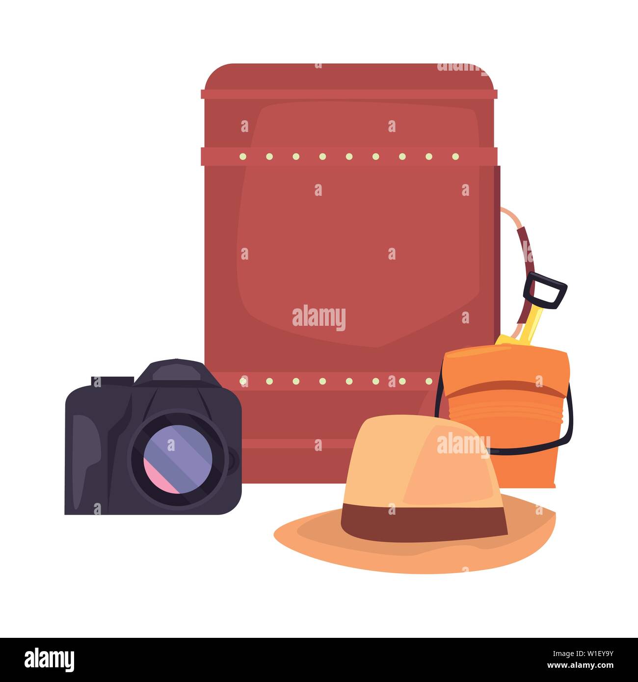 camera suitcase bucket hat vacations tropical summer vector ...