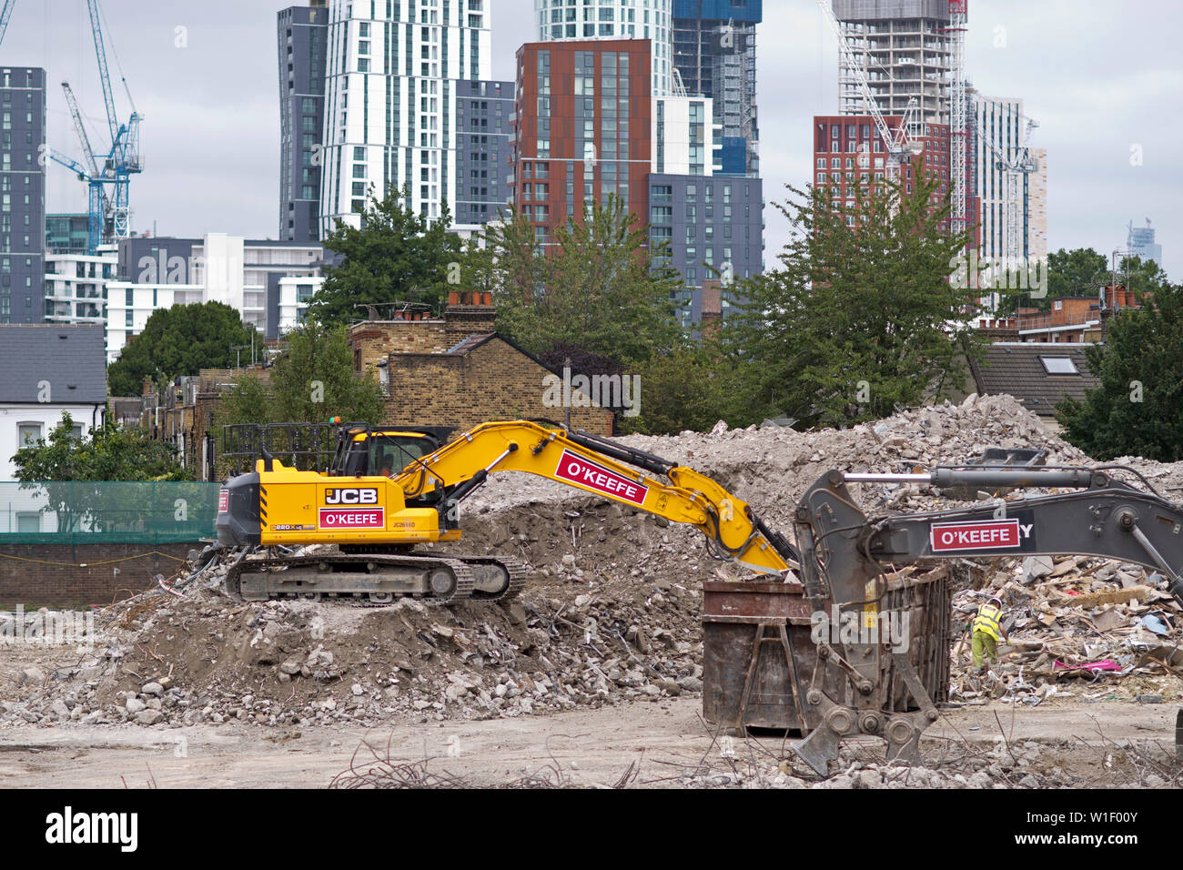 Demolishing buildings near Nine Elms regeneration area south London. June 26, 2019 Stock Photo