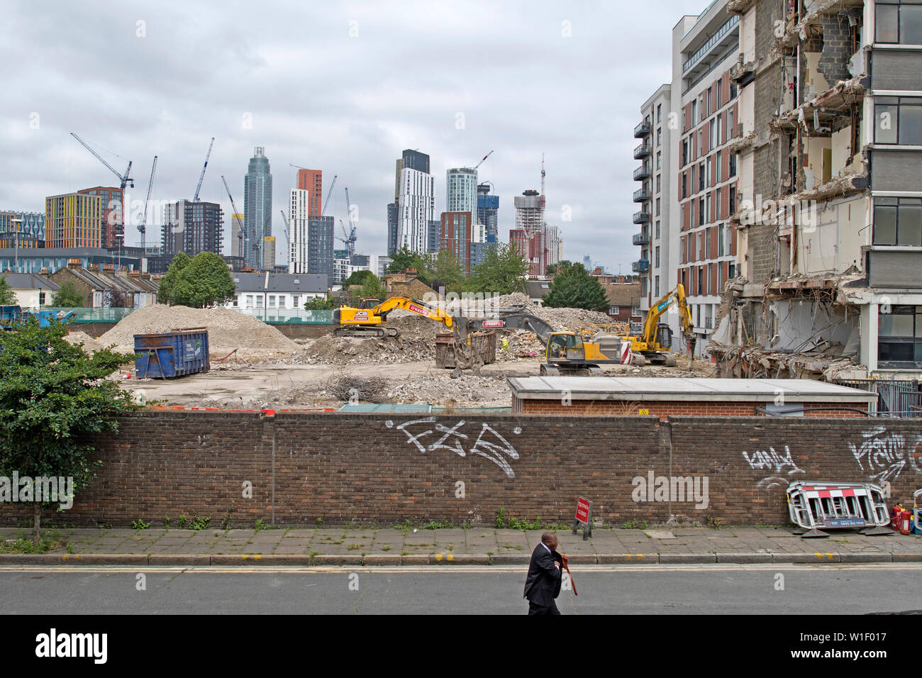 Demolishing buildings near Nine Elms regeneration area south London. June 26, 2019 Stock Photo