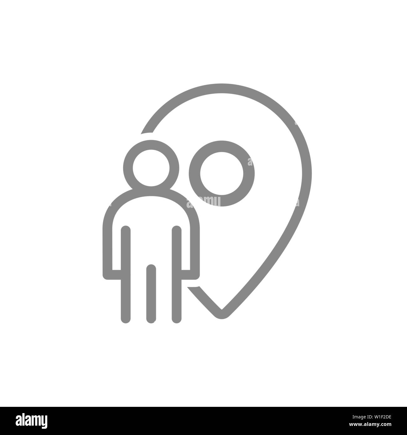Location pin with man line icon. City navigation symbol and sign Stock Vector
