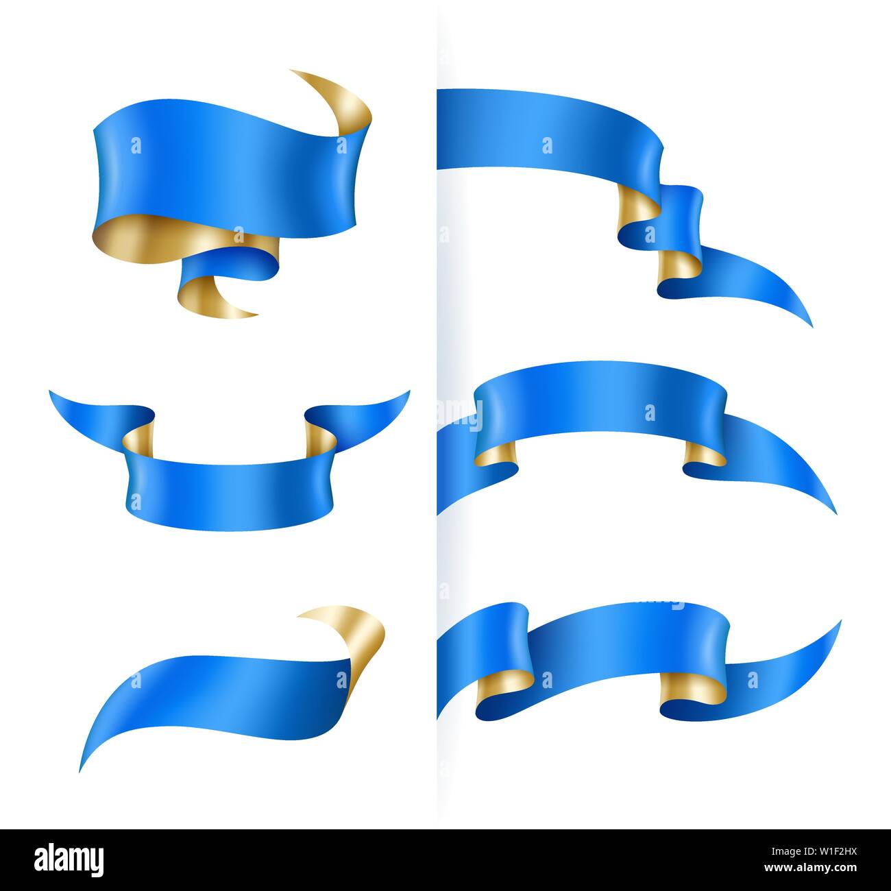 Vintage blue and gold ribbons set, banner template, design elements