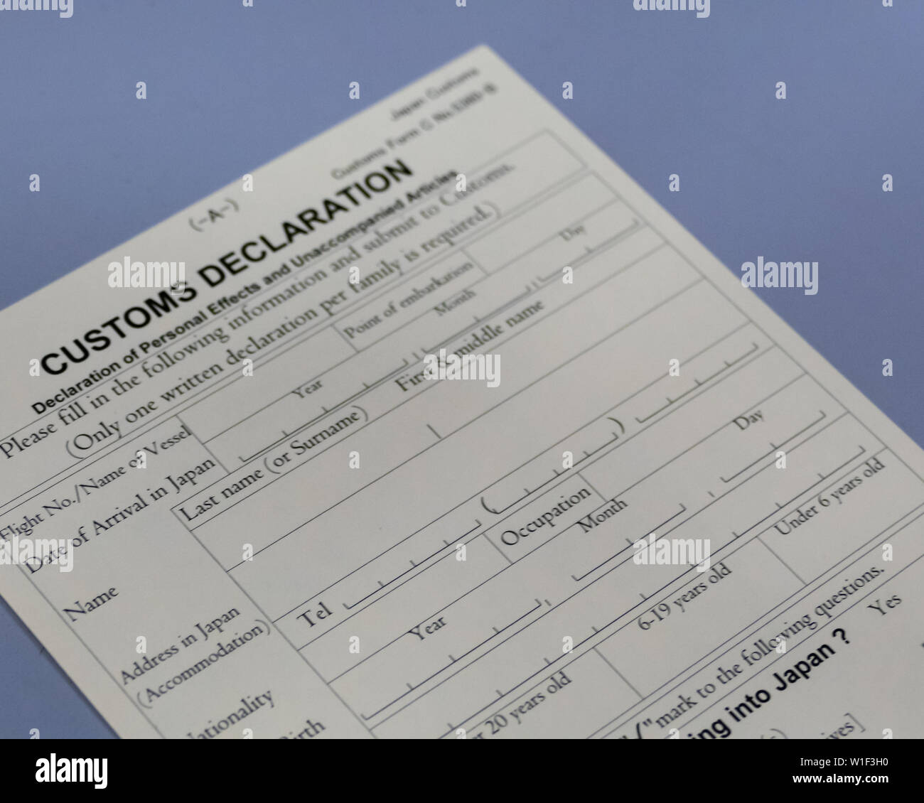Customs declaration form hires stock photography and images Alamy