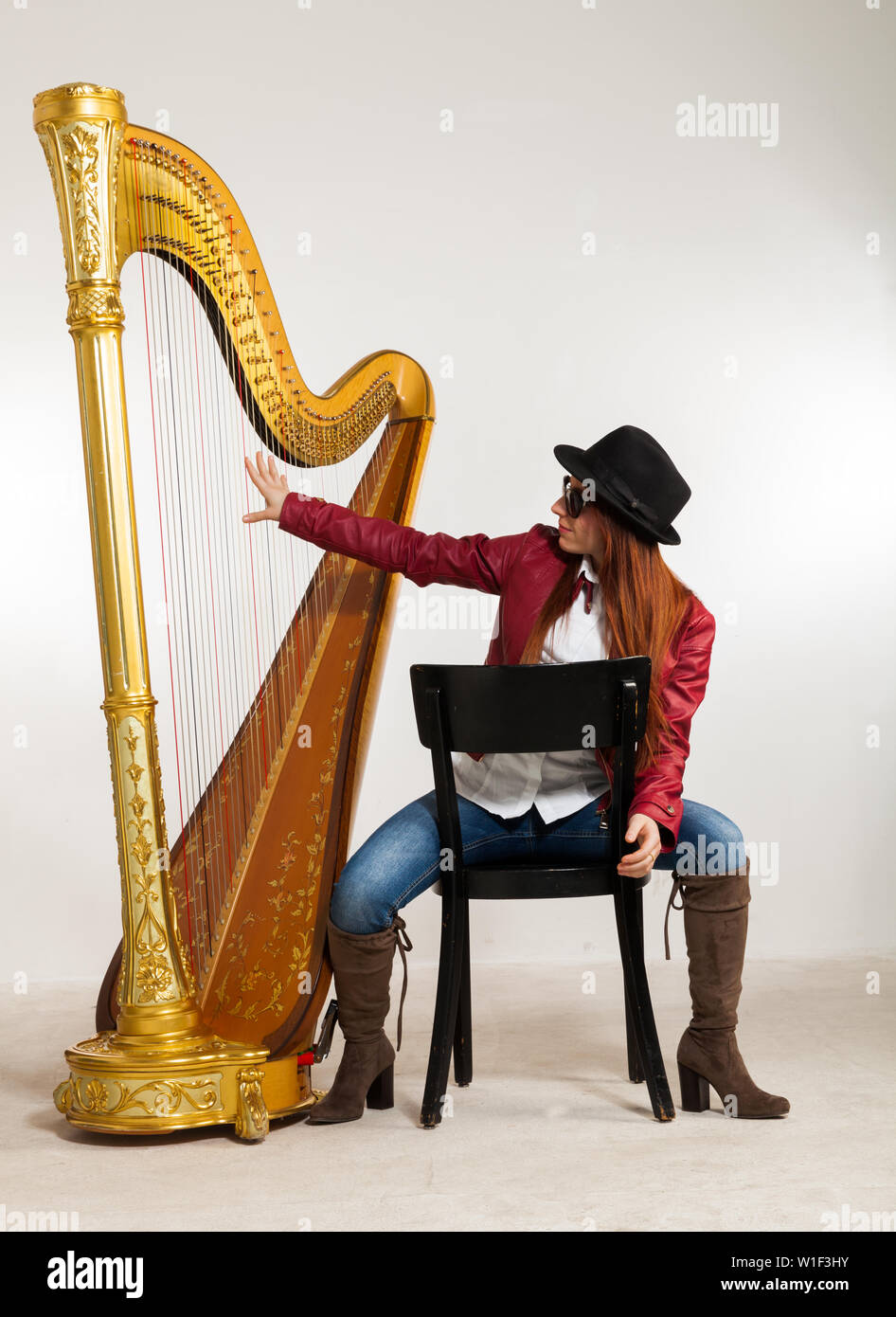 Portrait studio musician with his musical instrument Stock Photo - Alamy