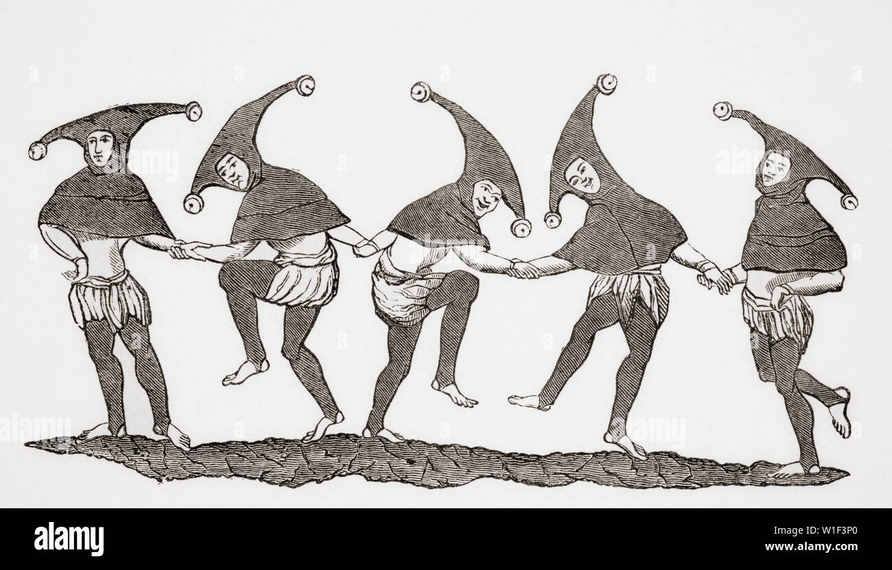 Dance of Fools. 19th century reproduction from a miniature in a 13th century manuscript Stock Photo