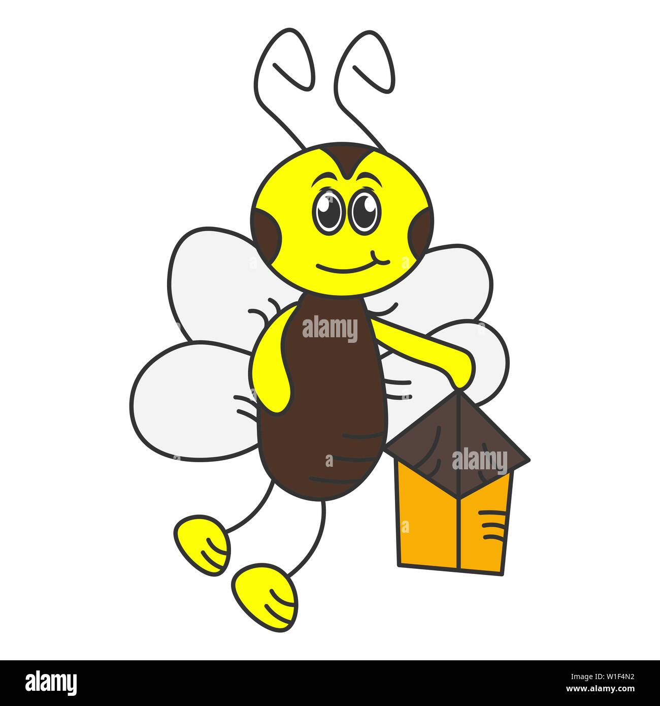 Happy hornet with a flashlight. Color drawing. Vector illustration Stock Vector