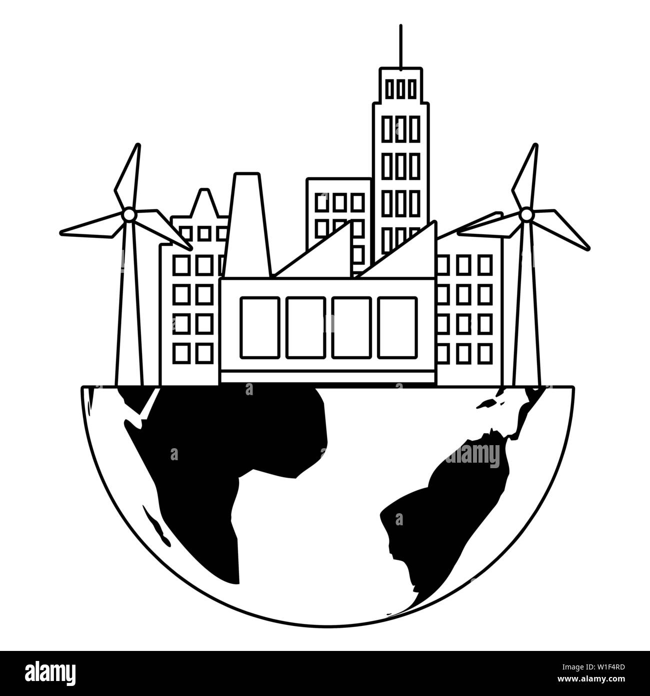city factory windmill planet eco friendly environment vector ...