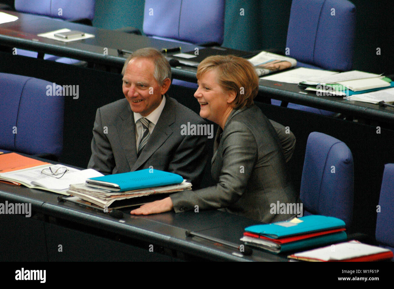 Wolfgang Schaeuble, Angela Merkel - Sitzung im Bundestag am 29. Juni 2006, Reichstagsgebaeude, Berlin-Tiergarten . Stock Photo