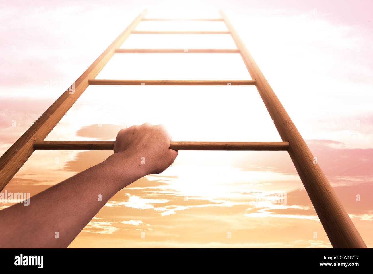 Development and Motivation. Woman Moving Up Ladder Stock Photo Alamy