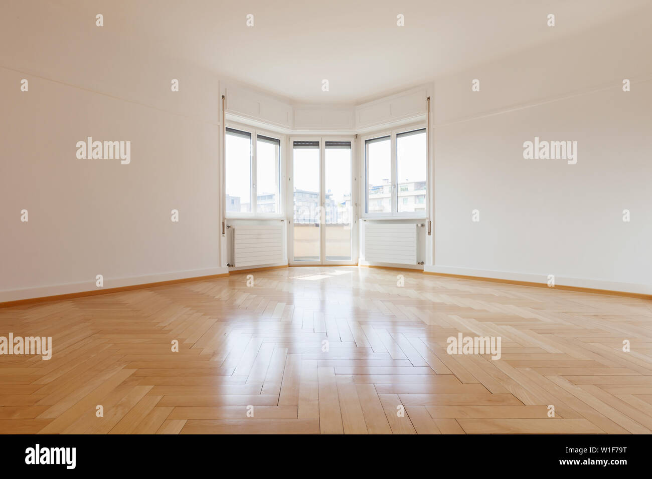 Empty room, the parquet is beautiful Stock Photo