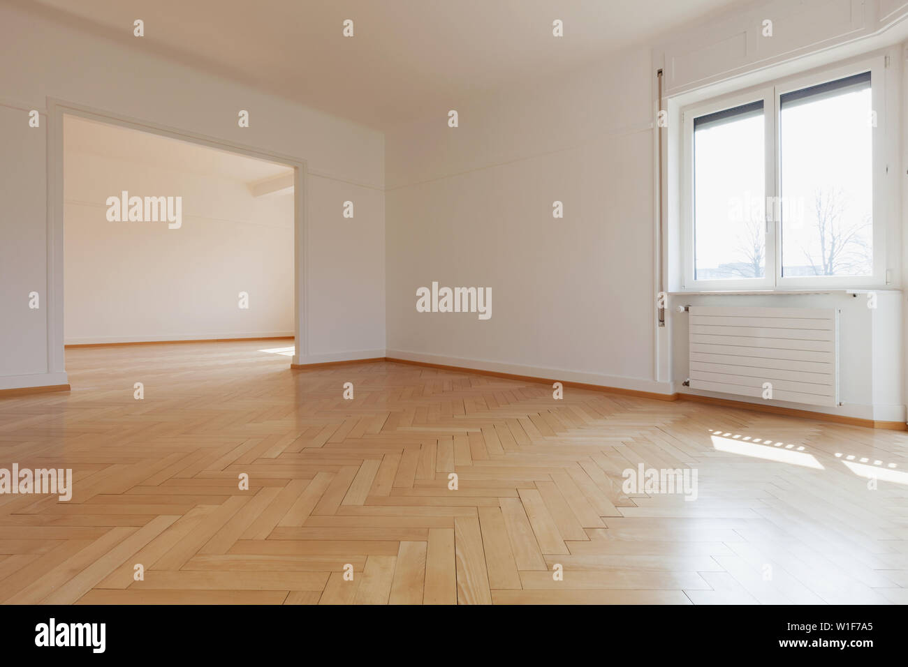 Empty room, the parquet is beautiful Stock Photo