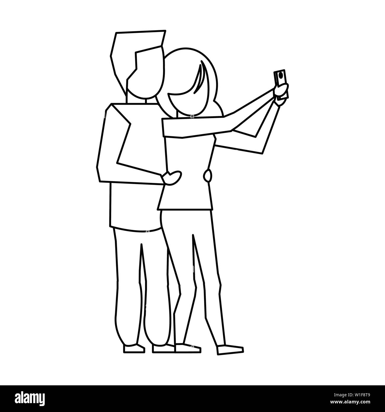 Young couple avatar faceless in black and white Stock Vector