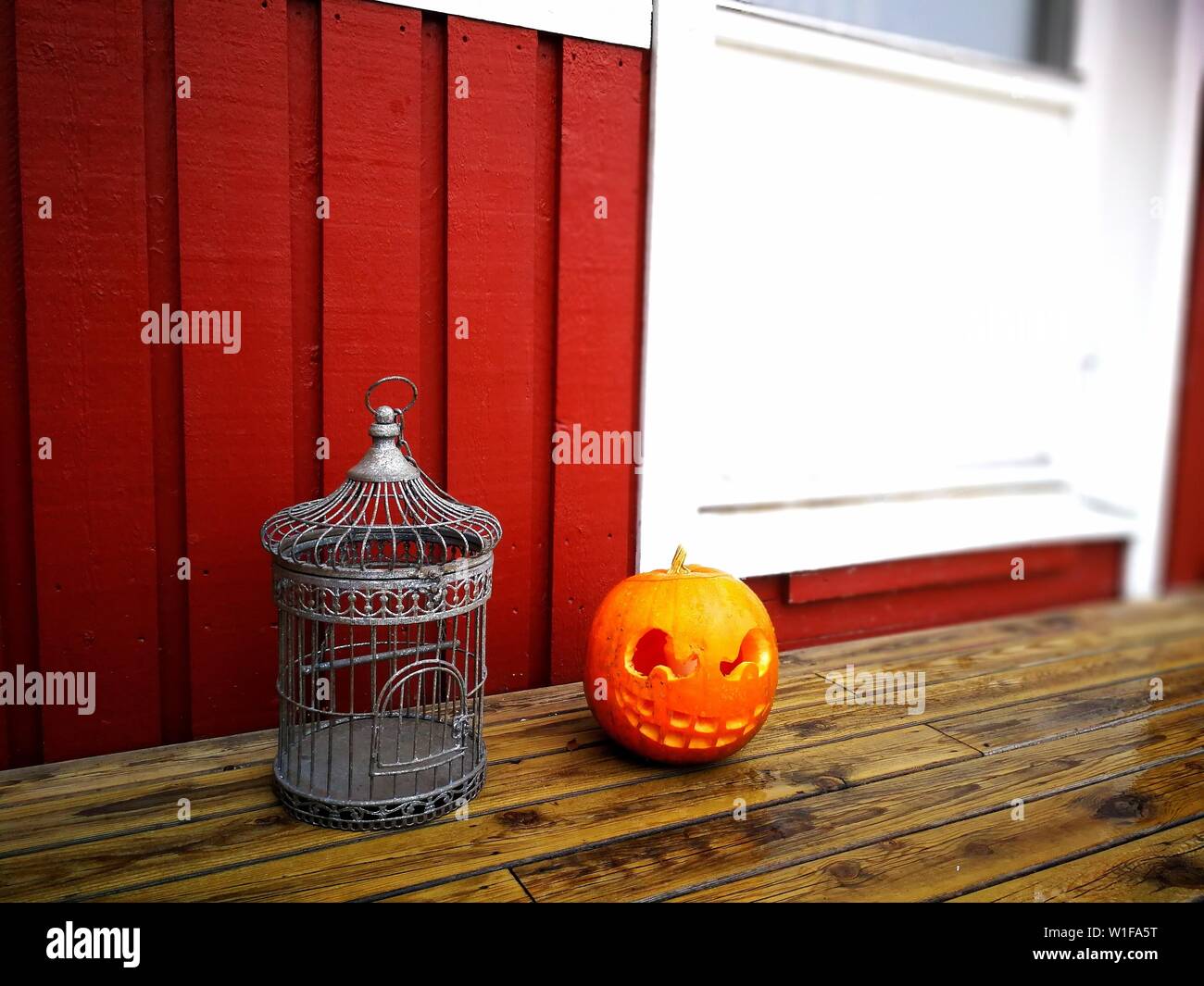 traditional swedish house pumpkin dekoration in Halloween Stock Photo