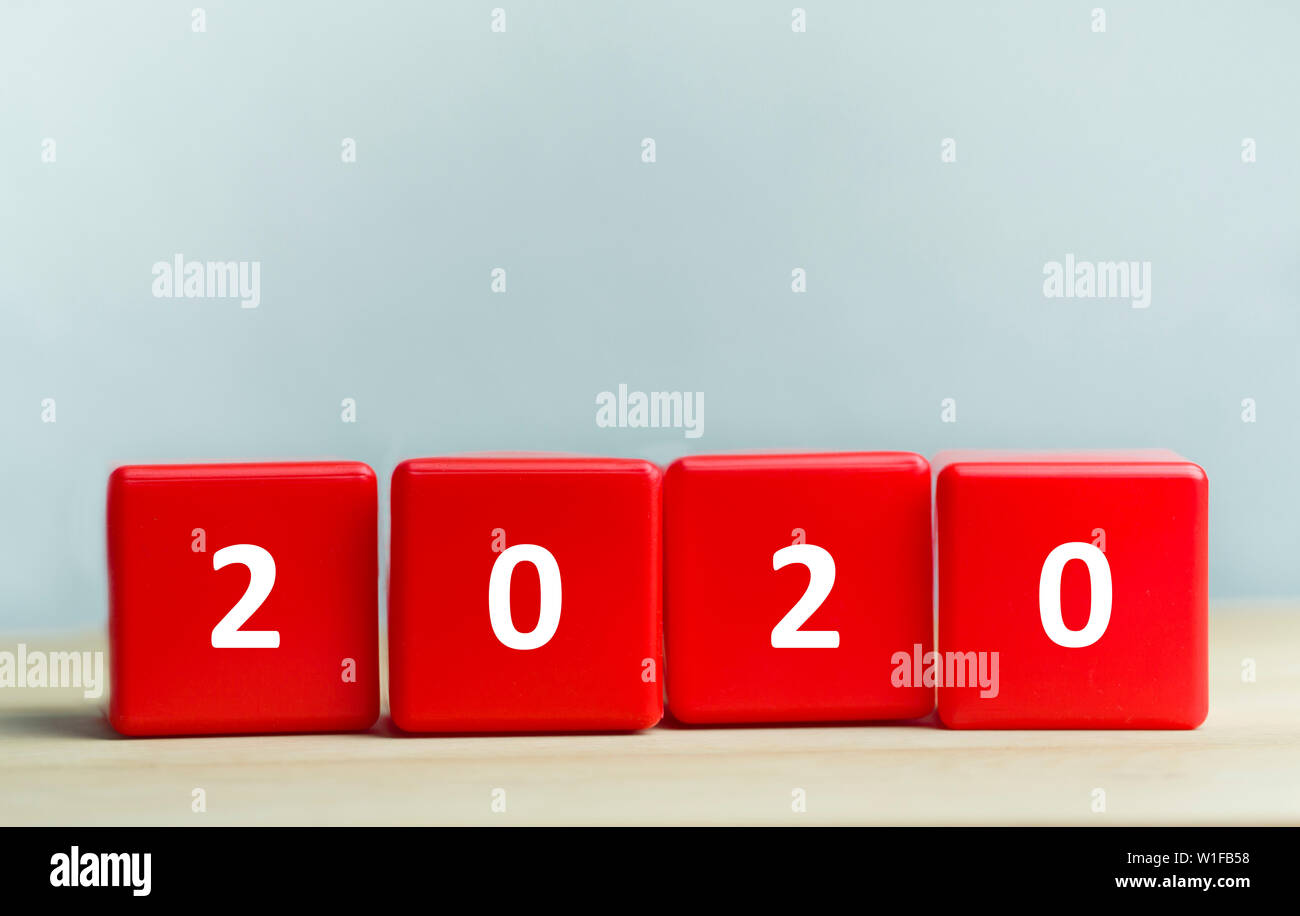 Red blocks with white 2020 text on white background Stock Photo