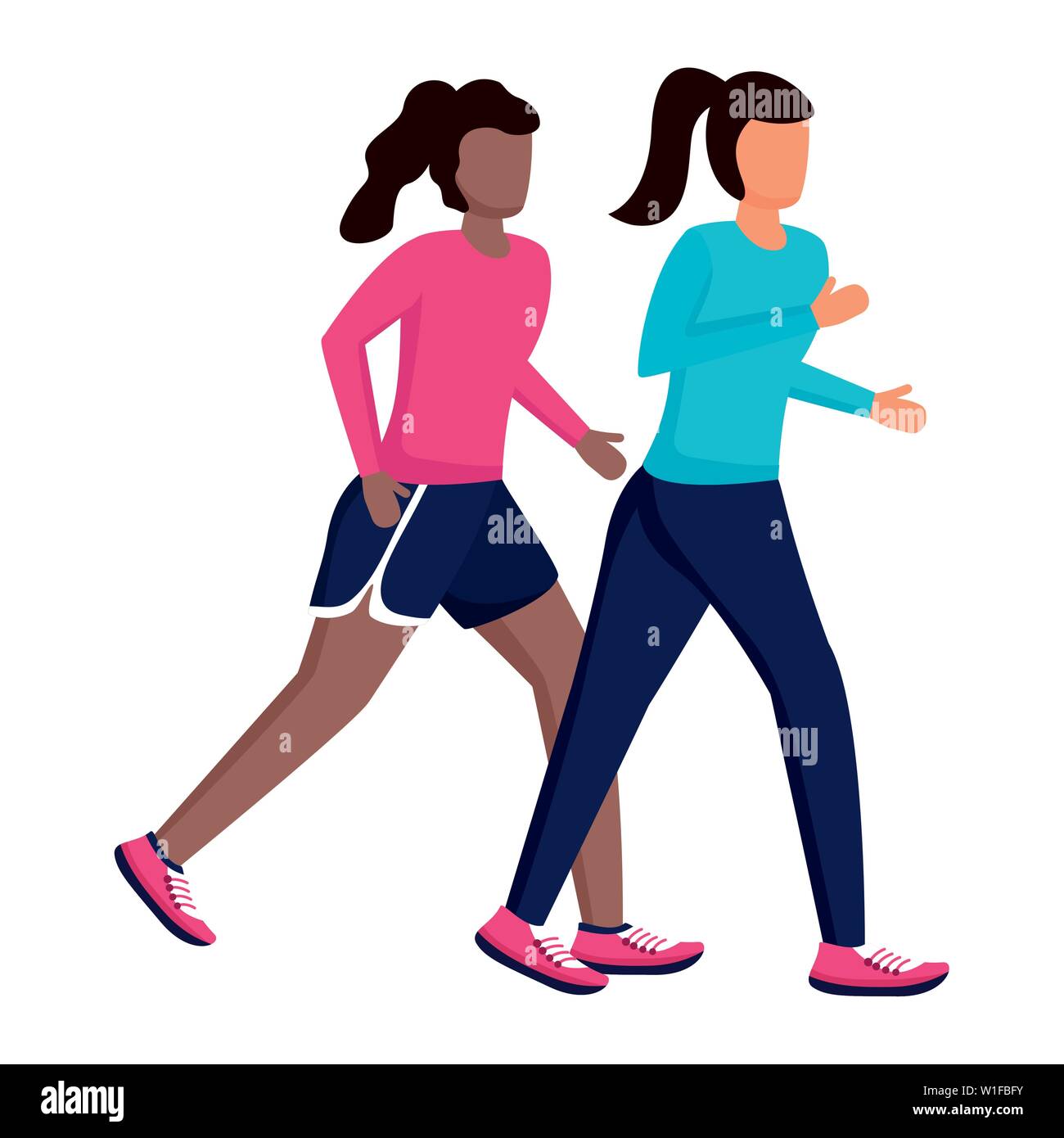 two women practicing running activity vector illustration Stock Vector ...