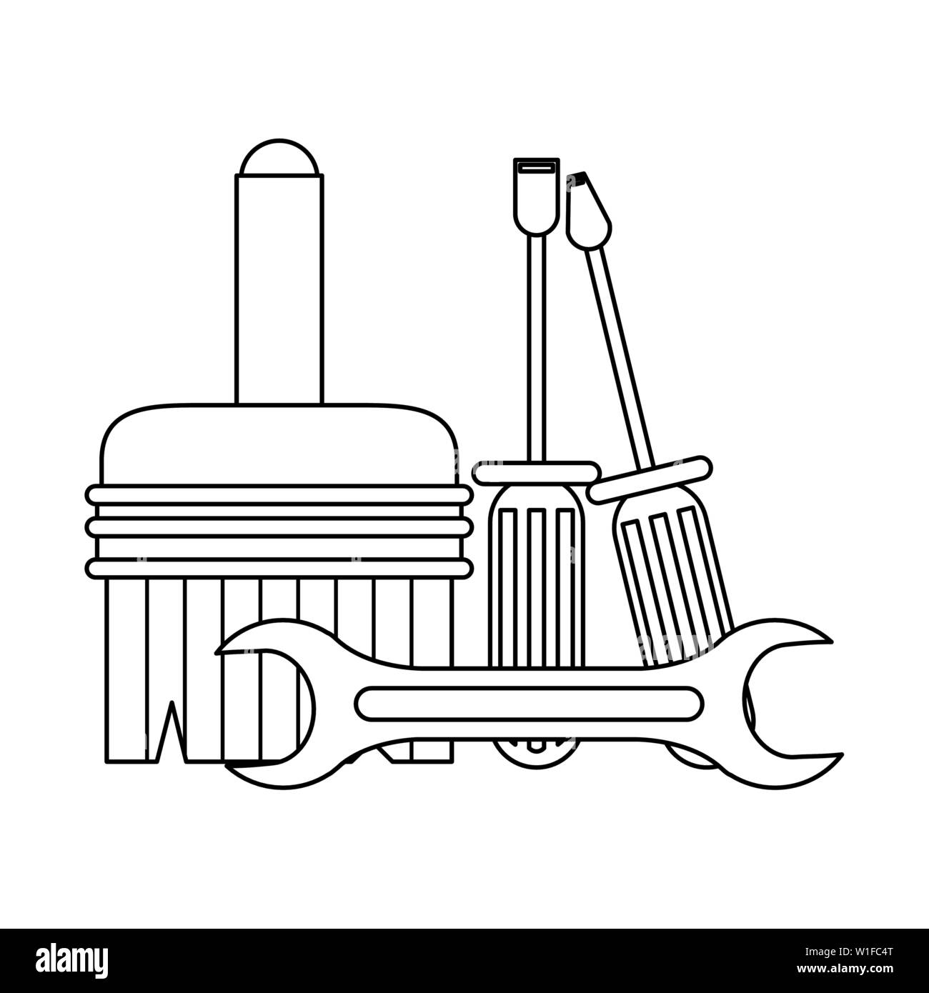 Construction tools and repair equipment in black and white Stock Vector ...