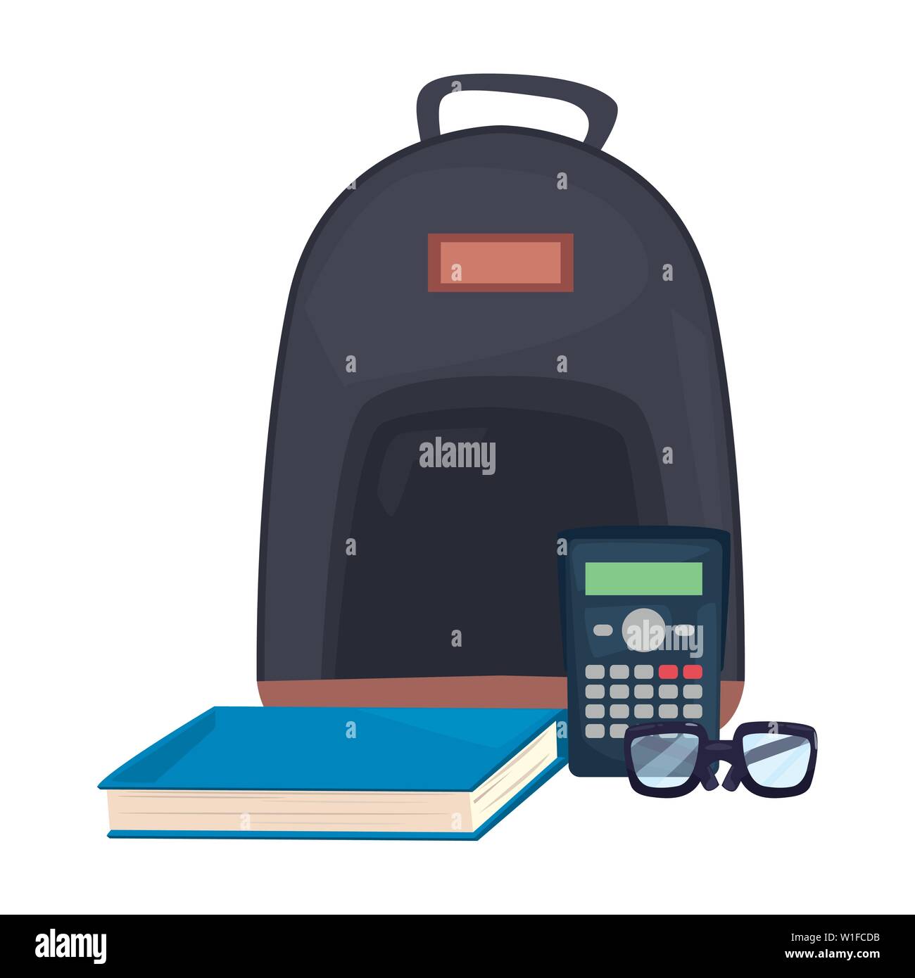 backpack calculator book glasses back to school vector illustration