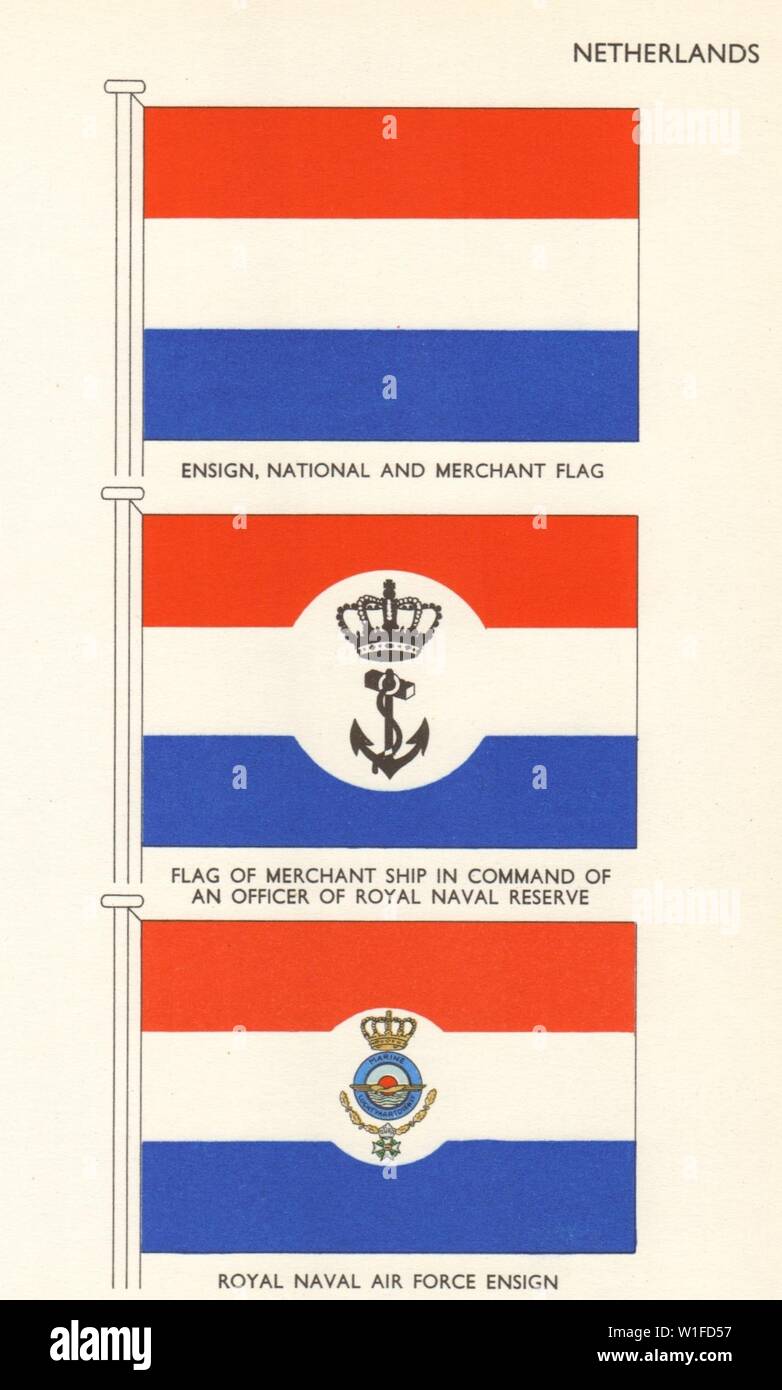 NETHERLANDS FLAGS. Ensign National Merchant Royal Naval Reserve Air Force 1964 Stock Photo