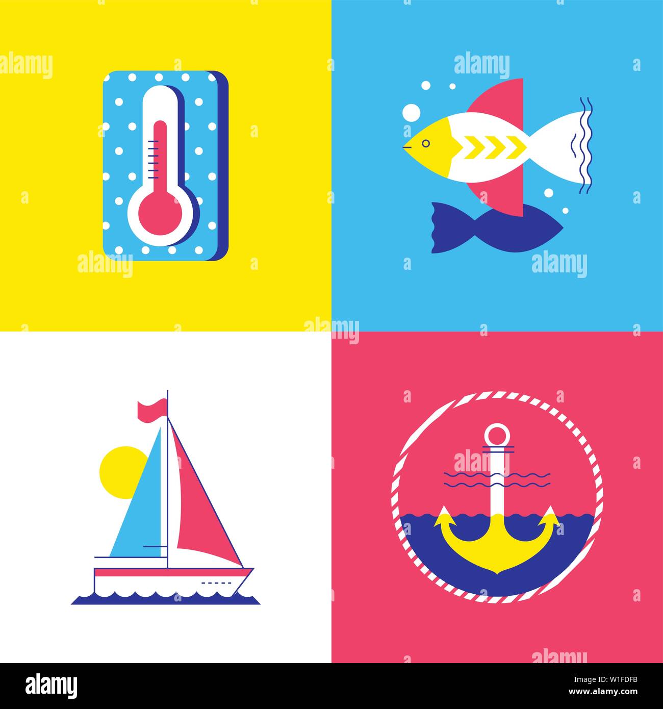 Summer time - colorful flat design style elements Stock Vector