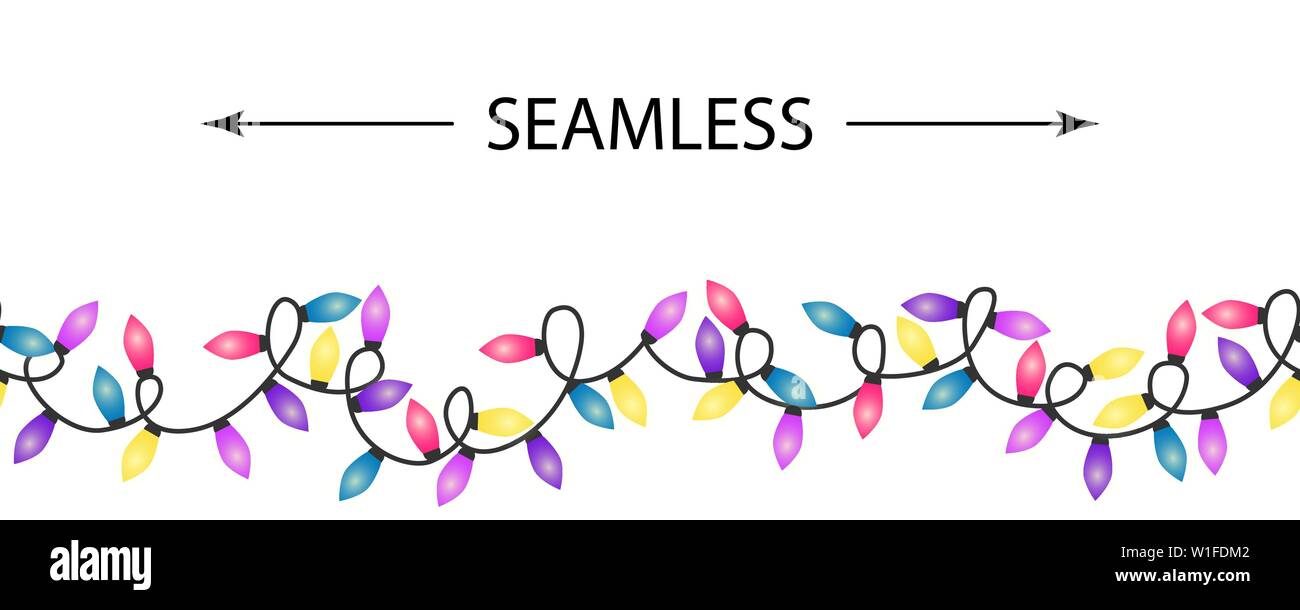 Seamless pattern witn Christmas lights. Vector flat illustration. Stock Vector