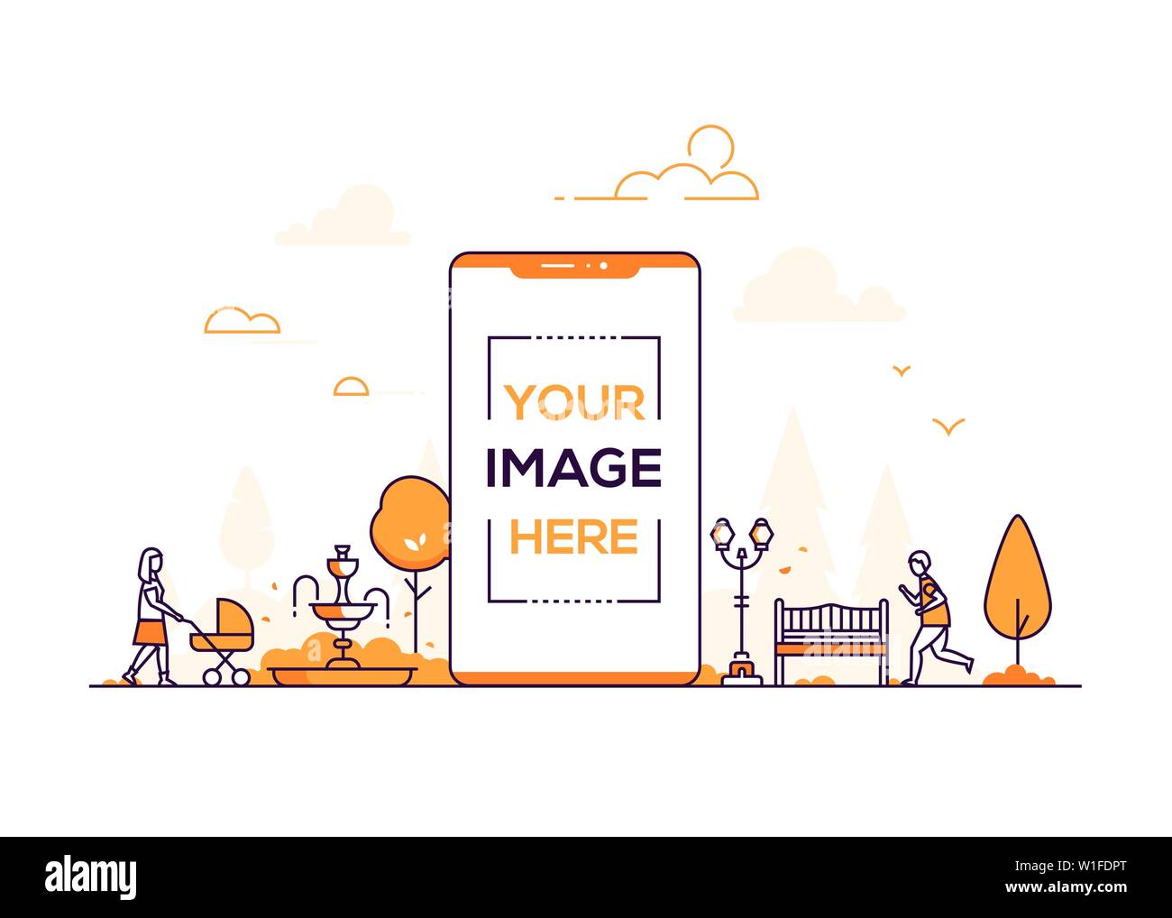 City park - modern thin line design style vector illustration Stock Vector