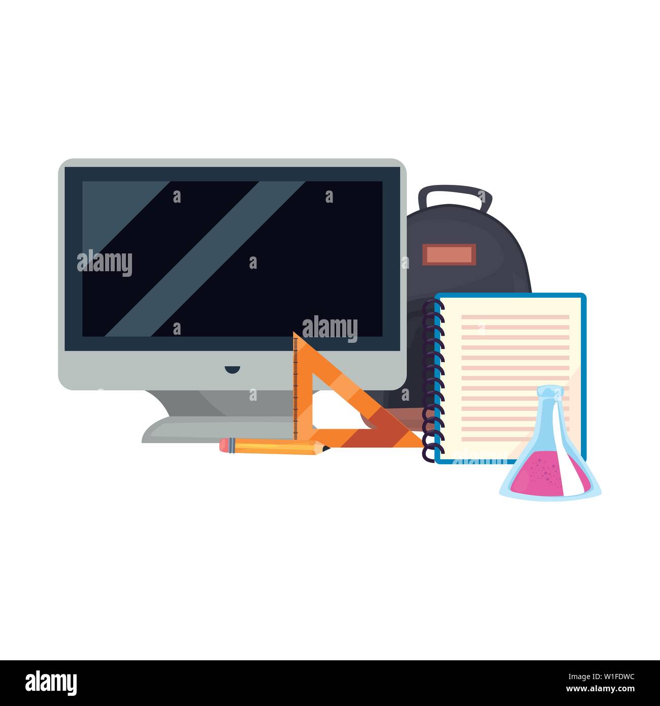 computer backpack notebook flask ruler pencil back to school vector ...