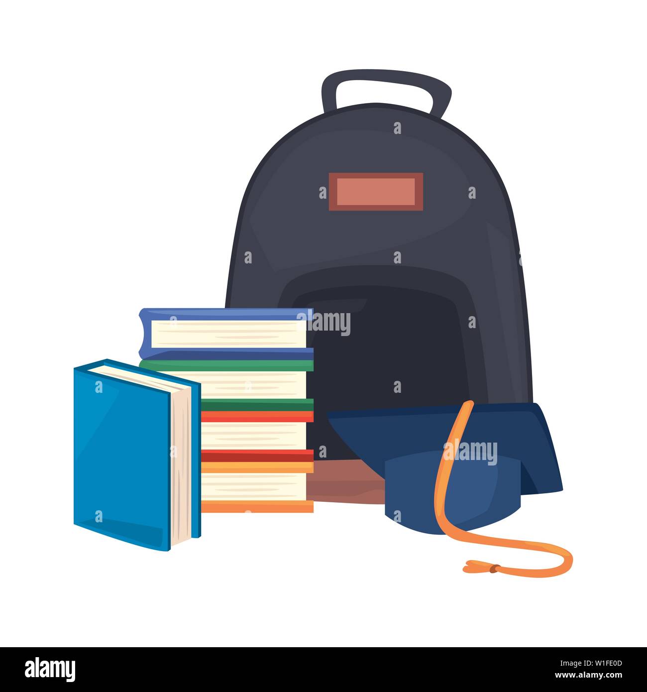 backpack books graduation hat back to school vector illustration Stock ...