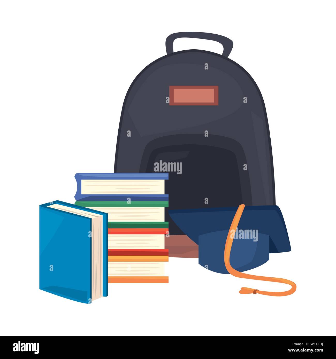 backpack books graduation hat back to school vector illustration Stock ...