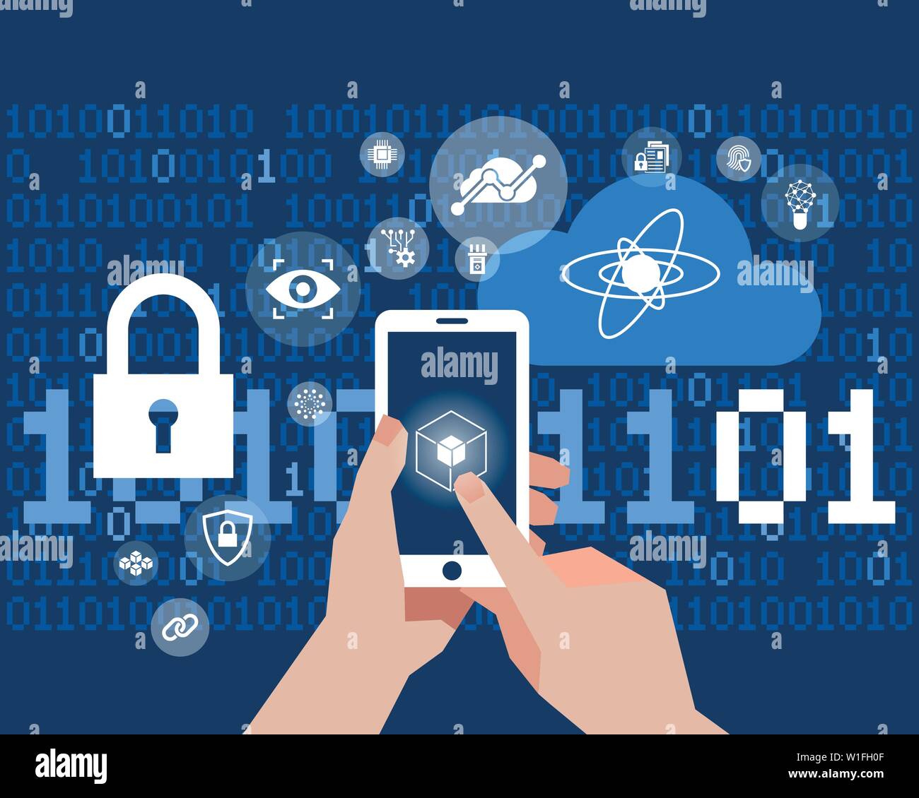 Quantum internet technology icons infographics with mobile phone ...