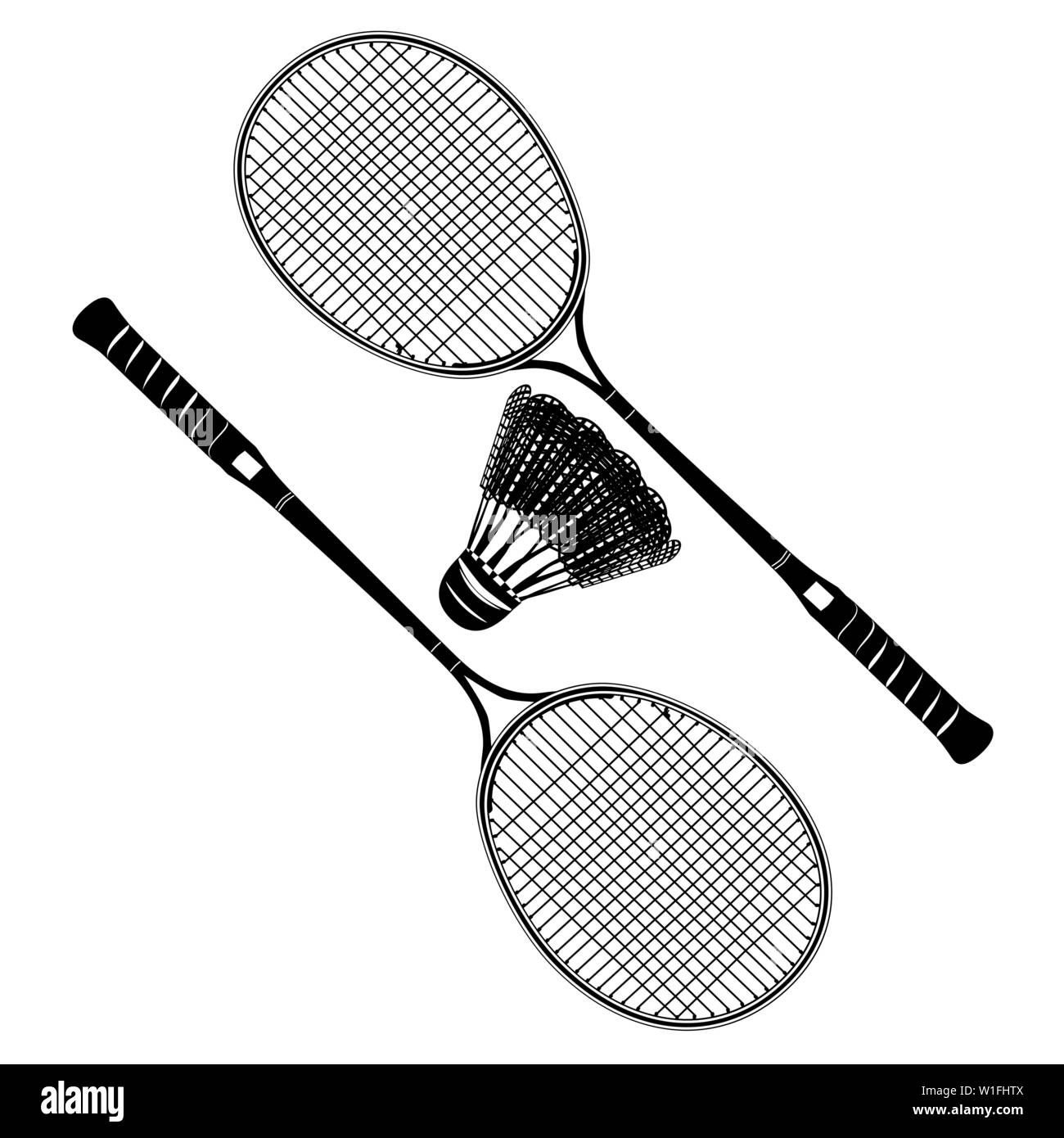 Badminton racket and shuttlecock black silhouettes, vector illustration Stock Vector