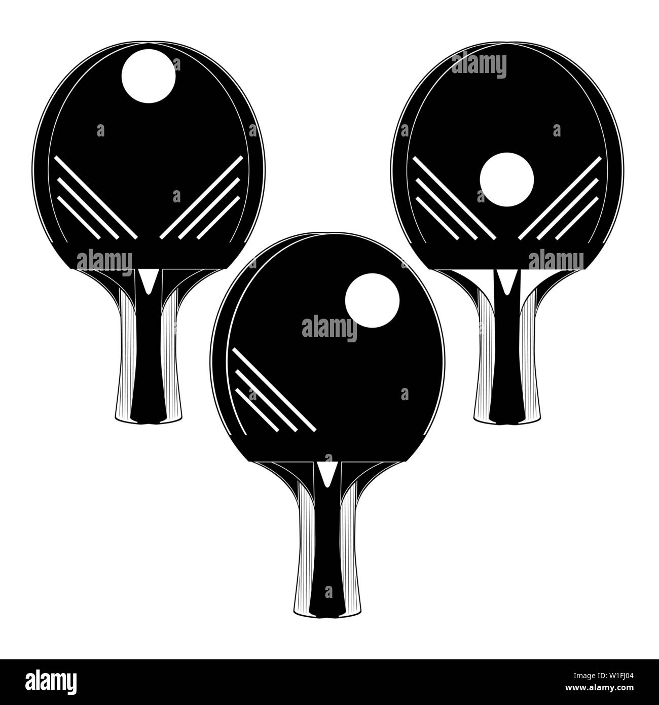 Table tennis racket with ball silhouettes, vector illustration Stock