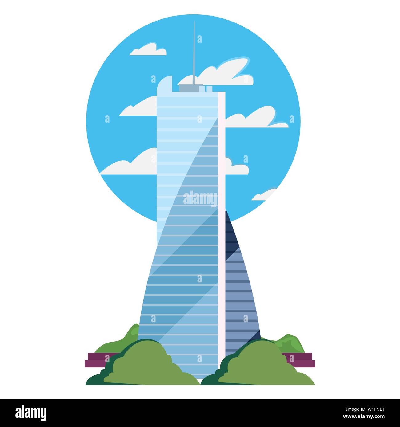 futuristic building urban tower bushes nature vector illustration Stock ...