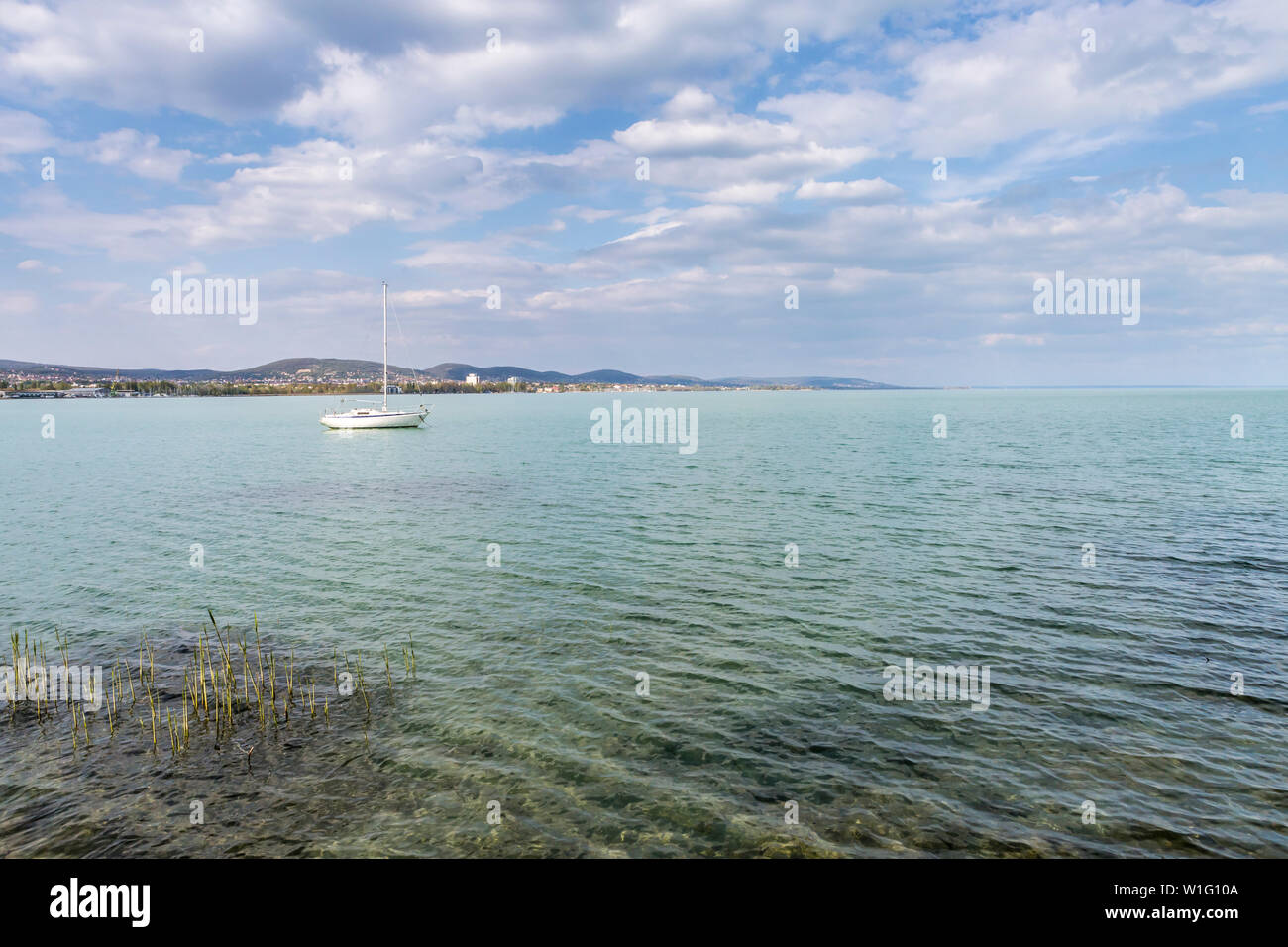 Sail boat moored at Tihany, Lake Balaton, Hungary Stock Photo