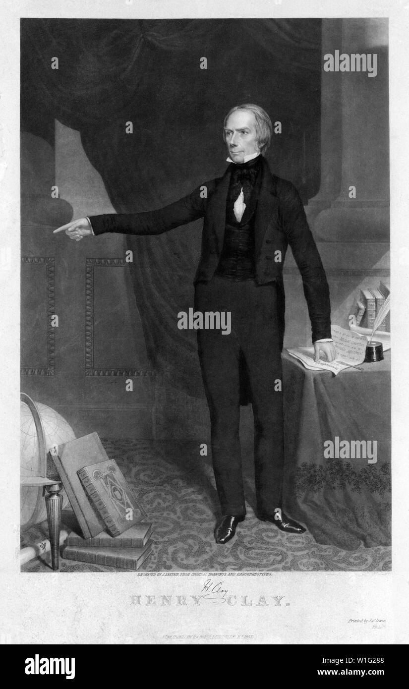 Henry Clay (1777-52), American Statesman who Represented Kentucky in both the U.S Senate and House of Representatives, Full-Length Portrait, Engraved by J. Sartain, from Original Drawings and Daguerreotypes, Printed by James Irwin, Published by U.B. Evarts, Louisville, KY, 1853 Stock Photo