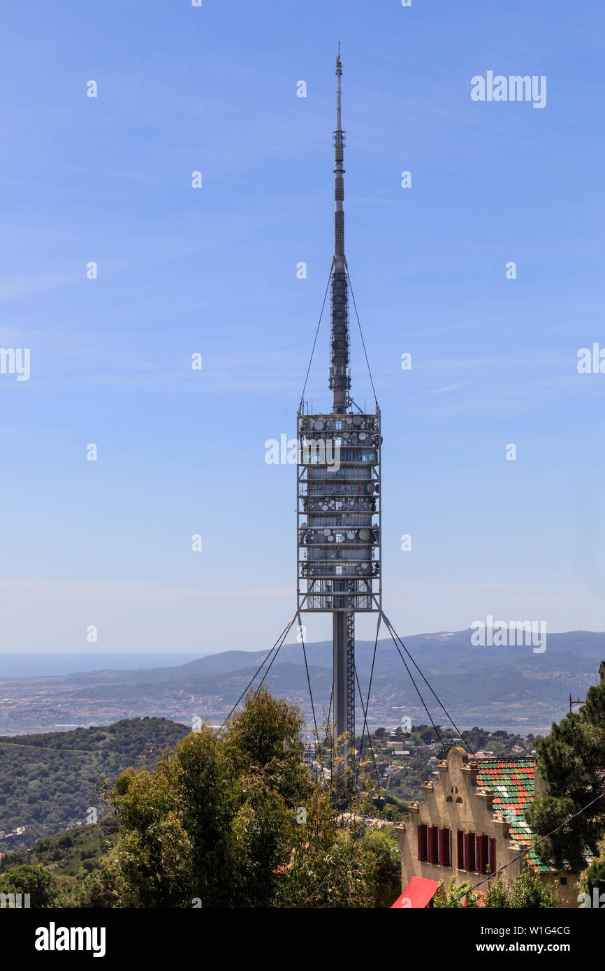 Torre de Collserola transmission tower on Tibidao Hill, Barcelona, Spain Stock Photo