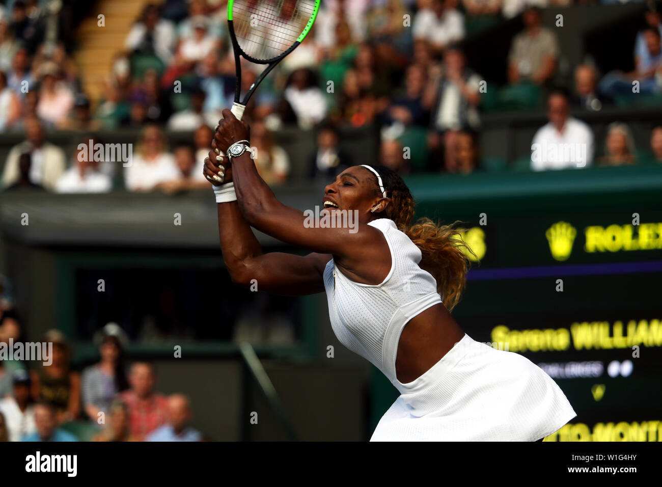 London, UK. 02nd July, 2019. Wimbledon, 2 July 2019 - Serena Williams in action during her first round victory over Giulia Gato-Monticone of Italy. Credit: Adam Stoltman/Alamy Live News Stock Photo