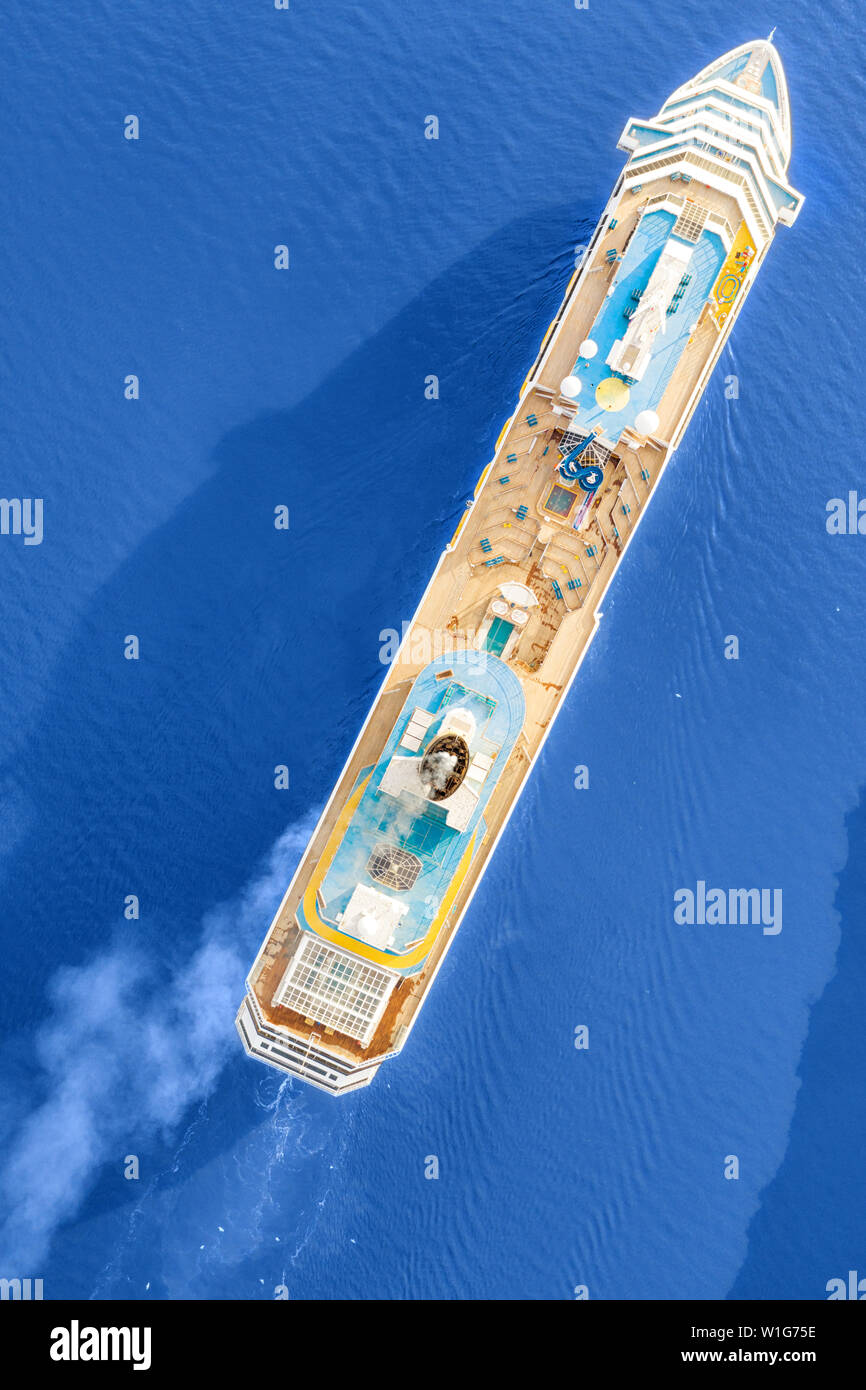 Luxury Cruise Ship Sailing Across The Sea Aerial Top View At Sunny Day Stock Photo Alamy